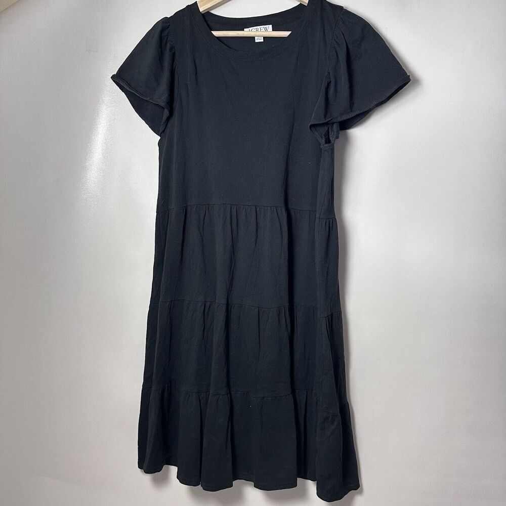 J.Crew Women's Tiered Dress Black Broken-In Jersey Comfy Basic Dark Acad…